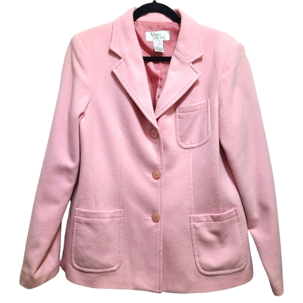 Vtg Andrea Viccaro Wool Cashmere‎ light Pink Blazer Size 10 VINTAGE